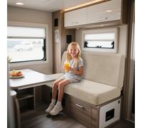 Stretchy Velvet Motorhome Seat Covers - 2pcs Caravan Dinette Cushion Cover Set for RV Bench/Sofa with Fixing Ties - Beige Rectangle Size M