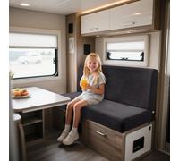 Stretchy Velvet Motorhome Seat Covers for RV 2pcs Caravan Dinette Cushion Cover Set Dark Grey Rectangle Sofa/Bench Cushion with Fixing Ties