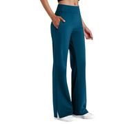 Stretchy Work Trousers Women Straight Leg Elastic Waisted Yoga Workout Pants Split Hem Tracksuit Bottoms Plain Causal Business Office Dressy Trousers Oversize Running Fitness Sweatpants Sky Blue