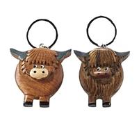 Streysisl Wooden Highland Cow Keychain Pendant, Wooden Cow Shape Accessories With Exquisite Details, Artistic Animal Keyring, Cute Animal Highland Cow Figure Keychains