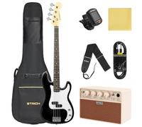 STRICH Electric Bass Guitar 4 Strings Full-Size Beginner Kit, PB-Style Standard Bass for Starter with 2 x 5w Amp, Bag, Tuner, Strap, Cable, SPB-S10 Black