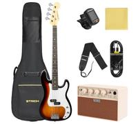 STRICH Electric Bass Guitar 4 Strings Full-Size Beginner Kit, PB-Style Standard Bass for Starter with 2 x 5w Amp, Bag, Tuner, Strap, Cable, SPB-S10 Sunburst
