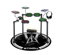 STRICH Electric Drum Set with Mesh Heads, LED Light-Up Drum Pads, USB MIDI, Quiet Foldable Electronic Drum Kit with Throne, Headphones & Drum Mat for Beginners and Home Practic, SED-T03