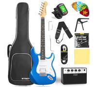 STRICH Electric Guitar Beginner Kit, Solid Body 39" Full Size Electric Guitar HSS Pick Up for Starter, with 10W Amp, Bag, Digital Tuner, Capo, Strap, String,Cable, Picks, SST-S20 Sapphire Blue