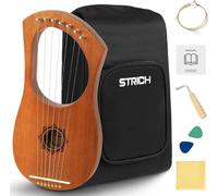 STRICH Lyre Harp, 7 Metal Strings, Mahogany Body, Bone Saddle, Complete Accessories Set, Including Gig Bag, Tuning Wrench, Spare Strings for Beginner