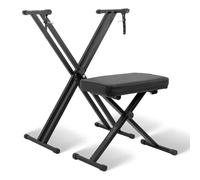 STRICH Piano Keyboard Stand Stool Set, Adjustable Double X-Style Portable Stand for 54-88 Key Electric Digital Keyboards Pianos & Piano Bench, Chair, Black, SKT-01