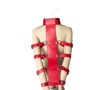 Strict Armbinder Belts Collar Harness Restraint Fetish Leather Teddy Costume (Red)