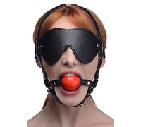 STRICT Kinky Adjustable Harness with Blindfold and Ball Gag,Red