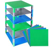 Strictly Briks Classic Baseplates 25x25 cm Brick Tower Compatible with LEGO Blocks, Compatible with LEGO Base Plates | Building Bricks for Towers | 6 Baseplates & 50 Stackers in Blue Green & Gray