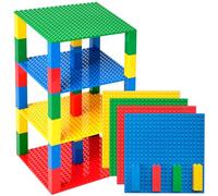 Strictly Briks Classic LEGO-Compatible Stackable Baseplates, 15cmx15cm, Building Bricks For Towers, Compatible with LEGO Blocks, Red, Green, Blue & Yellow, 4 Base Plates, 30 Stackers