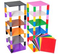 Strictly Briks Classic Stackable Baseplates Age 4+, 15cm x 15cm, Building Bricks For Towers, Compatible with LEGO Blocks, Compatible with LEGO BasePlates, Rainbow, 12 Base Plates & 80 Stackers