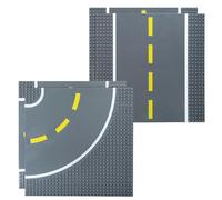 Strictly Briks Premium 25x25cm Gray Straight and Curved Road Base Plate - Set of 4 Stackable Baseplates - Compatible with LEGO Blocks, Compatible with LEGO Base Plates