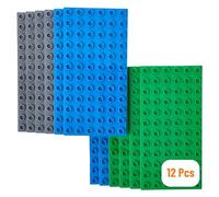 Strictly Briks Premium Big Briks Blue Age 3+, Gray, and Green 7.5" x 3.75" Baseplate Set - 12 Pack - Compatible with All Major Large Size Brands - Large Pegs Only