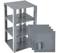 Strictly Briks Premium Gray Stackable Base Plates - 4 Pack 6" X 6" Baseplate Bundle With 30 Gray New and Improved 2 X 2 Stackers - Tower Construction