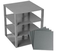 Strictly Briks Premium Gray Stackable Base Plates Age 3+ - 4 Pack 10" x 10" Baseplate Bundle with 30 Gray New and Improved 2 X 2 Stackers - Compatible with All Major Brands - Tower Construction
