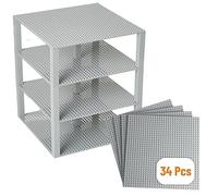 Strictly Briks Stackable Baseplates, Building Bricks For Towers, Compatible with LEGO Blocks, Compatible with LEGO Base Plates, Light Gray, 4 Base Plates & 30 Stackers, 25x25cm