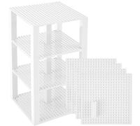 Strictly Briks White Stackable Base Plates - 4 Pack 15cm X 15cm Baseplate Bundle With 30 White 5cmx5cm Stackers - Tower Construction - Compatible with LEGO Blocks, Compatible with LEGO Baseplates
