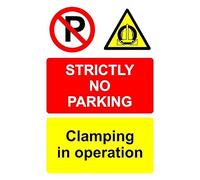 Strictly customer parking only clamping in operation portrait information sign - 1mm flexible Plastic sign (200mm x 150mm)