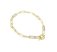 Strictly Gifts Ladies Bracelet 24ct Gold Plated Elongated Oval Paperclip Link Chain 19cm for Women or Girls with Gift Box (Bracelet)