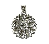 Strictly Gifts Ladies Silver Marcasite Starburst Flower Pendant 925 Oxidised Sterling For Women and Girls with Gift Box