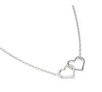 Strictly Gifts Ladies Sterling Silver Two Interlinked Open Hearts Necklace 46cm Ideal for Girls, Mum, Grandmother, Sister, Friend, Girlfriend, Wife