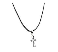 Strictly Gifts Silver Ankh Cross Pendant Necklace on Black 41-46 cm cord