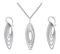 Strictly Gifts Silver Multi Diamond-Cut Oval Necklace Pendant on Chain with Matching Earrings Set