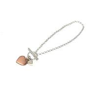 Strictly Gifts Silver & Rose Gold Double Love Heart T Bar Bracelet for Women Girls Mum Daughter Friend with Gift Box 925 Sterling