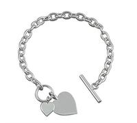 Strictly Gifts Sterling Silver Bracelet with Double Heart Tag with Bar and Ring (Toggle) Fastening
