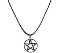 Strictly Gifts Sterling Silver Pentacle Pentagram Wicca Pendant on Adjustable 41-46 cm Leatherette Necklace for Men or Women with Gift Box
