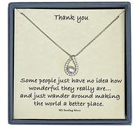 Strictly Gifts Thank you Ladies Sterling Silver Necklace Cubic Zirconia Teardrop Freshwater Pearl