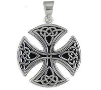 Strictly Gifts Unisex Silver Large Round Irish Celtic Cross Trinity Triquetra Knot Pendant for Men or Women 925 Sterling Silver with Gift Box (Pendant Only)