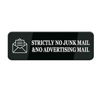 Strictly No Junk Mail&No Advertising Mail Sign, Signage White/Black Plastic Acrylic, 10" X 3' With Double Side Tape, Adhesive, Easy Mounting