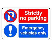 Strictly no parking emergency vehicles turning point - safety sign - High tack self-adhesive sticker (200mm x 150mm) Viewing Distance within 5m.