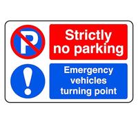 Strictly no parking emergency vehicles turning point - safety sign - High tack self-adhesive sticker (600mm x 400mm) Viewing Distance within 20m.