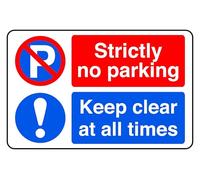 Strictly no parking keep clear at all times - safety sign - 1.2mm Rigid plastic for indoor/outdoor usage (600mm x 400mm) Viewing Distance within 20m.