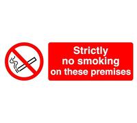Strictly No Smoking A Beyond This Point - safety sign - High tack self-adhesive sticker (150mm x 50mm) Viewing Distance within 3m.
