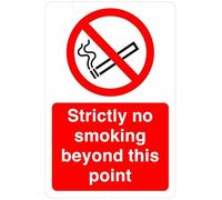 Strictly no smoking beyond this point safety sign - High tack self-adhesive sticker (150mm x 100mm) Viewing Distance within 3m.