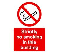 Strictly no smoking in this building safety sign - 3mm Aluminum Dibond high-visibility and durability for indoor/outdoor usage (200mm x 150mm) Ensures Safety Within 5m Viewing Distance.