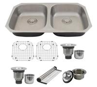Strictly Sinks 32-5/16 Inch ADA Compliant Undermount Kitchen Sink-50/50 Double Bowl Kitchen Sink-18 Gauge ADA Stainless Steel Sink with 2 Strainer Drains, 1 Disposal Flange,Roll Up Dish Drying Rack