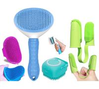 StrideFast 4-in-1 Pet Grooming Kit for Dogs & Cats - Deshedding Brush, Self-Cleaning Comb, Silicone Shampoo Scrubber & Double-Finger Toothbrush - All Breed Coat & Dental Care Set