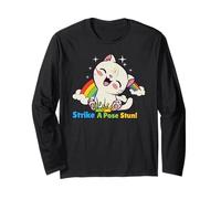 Strike A Pose Stun Cute Rainbow Cat Energy Humor Long Sleeve T-Shirt