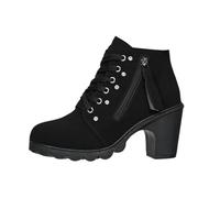 Striking Ankle Boots Women's Platform Block Heel Fringe Rivets Side, black, 8.5 UK