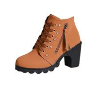 Striking Ankle Boots Women's Platform Block Heel Fringe Rivets Side, brown, 8.5 UK