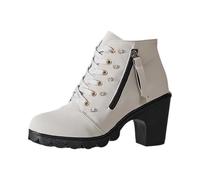 Striking Ankle Boots Women's Platform Block Heel Fringe Rivets Side, gray, 2/2.5 UK