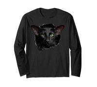 Striking Black Oriental Shorthair Cat Peeking Through Long Sleeve T-Shirt