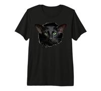 Striking Black Oriental Shorthair Cat Peeking Through Premium T-Shirt
