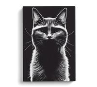 Striking Cat Black, Black, Grey Canvas Print for Living Room Bedroom Home Office Décor, Wall Art Picture Ready to Hang, 30x20 Inch (76x50 cm)