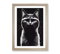 Striking Cat Framed Print for Living Room Bedroom Home Office Décor, Wall Art Picture Ready to Hang, Oak A2 Frame (64 x 46 cm)