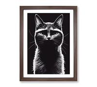 Striking Cat Framed Print for Living Room Bedroom Home Office Décor, Wall Art Picture Ready to Hang, Walnut A4 Frame (34 x 25 cm)